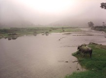 Rivier s-morgens vroeg na vertrek naar Mengshan